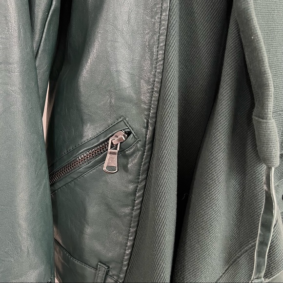 Jolt Emerald Green Drape Front Vegan Leather Jacket - Picture 3 of 7